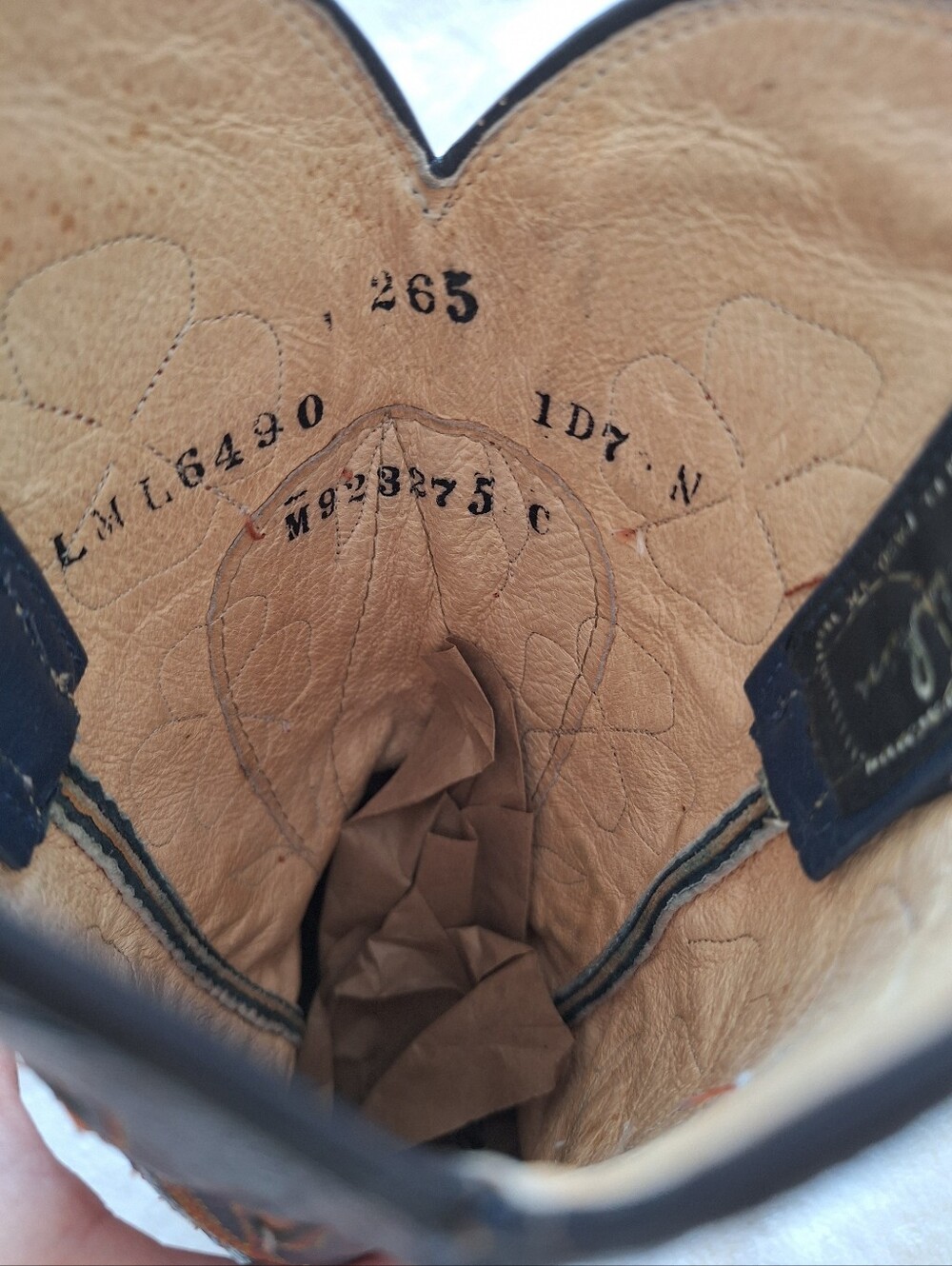 Vintage Larry Mahan Blue Leather Cowboy Boots Orange Floral Clover Inlay US 7B - Picture 9 of 12
